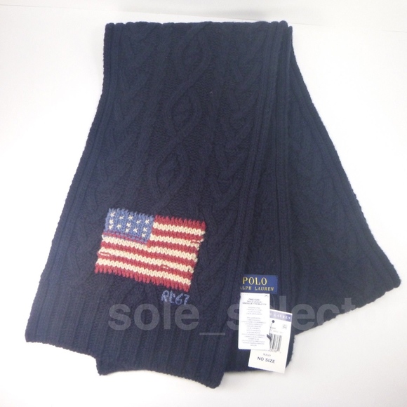 NWT Polo Ralph Lauren Cable Knit USA Flag Scarf - Picture 3 of 6